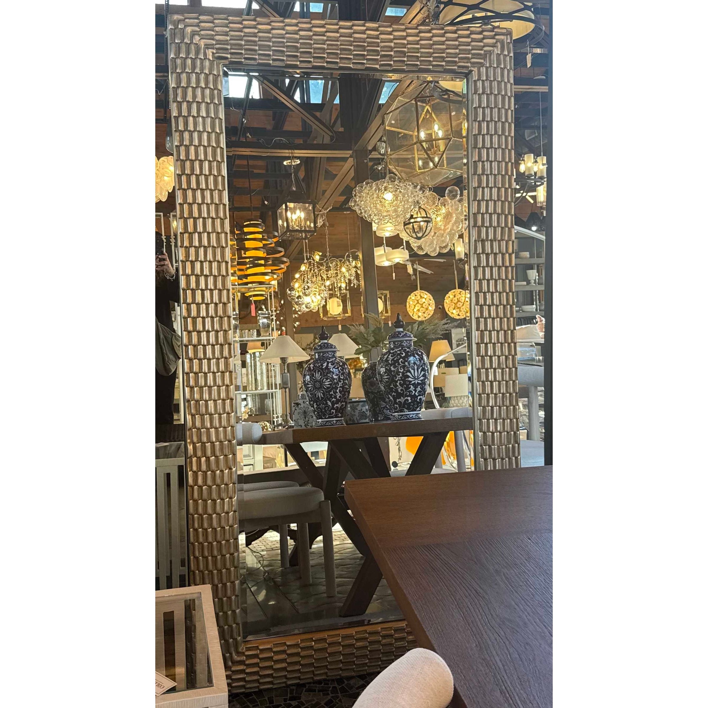 Large Metallic Grooved Mirror w/ Beveled Glass - colletteconsignment.com