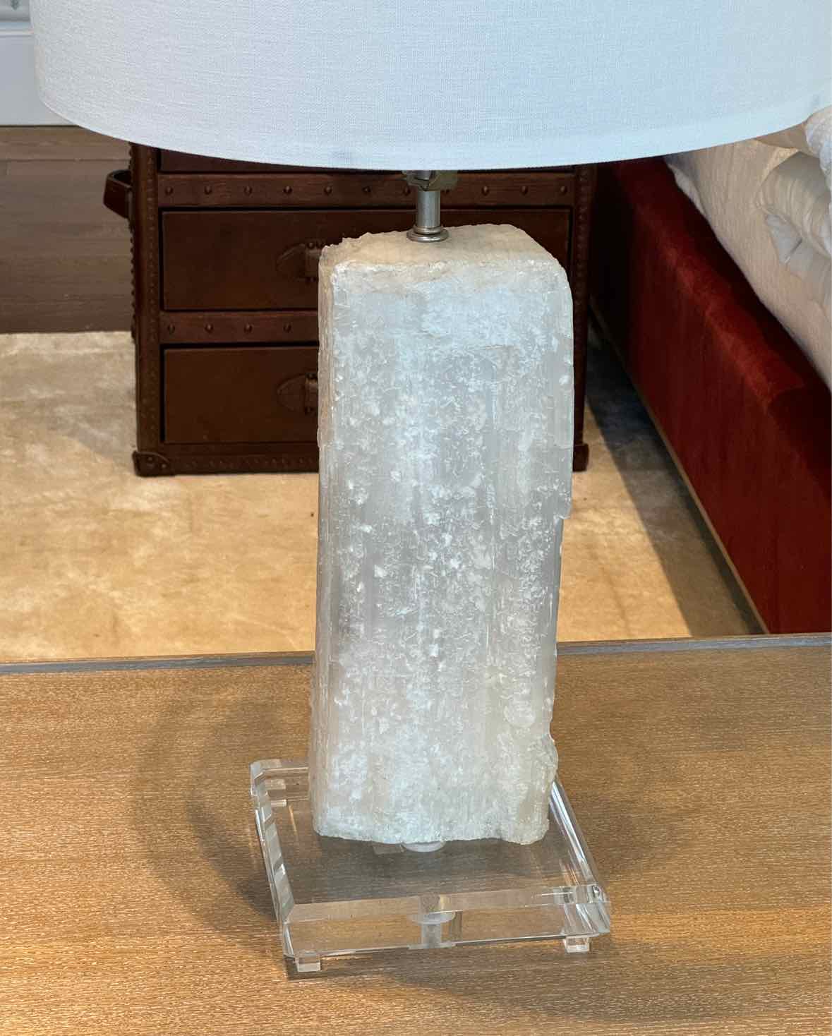 Selenite Crystal Table Lamp w/ Acrylic Lucite Base