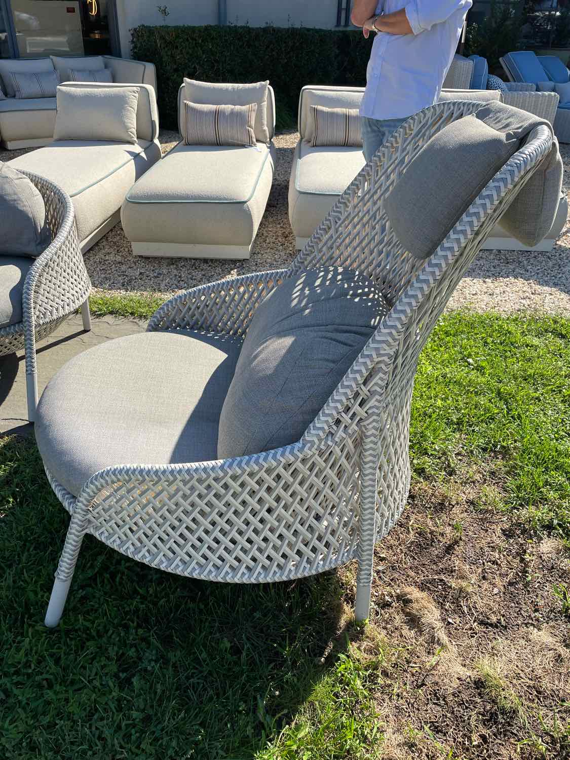 PAIR of All Weather Wicker Ahnda Lounge Chairs w/ Neck Pillow by Dedon (AS IS)