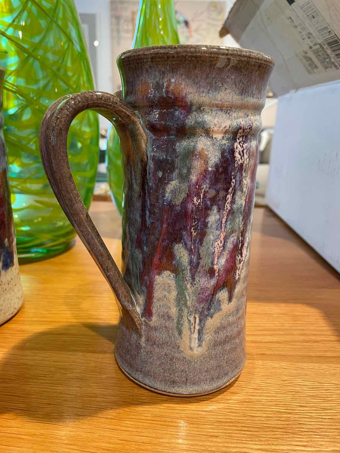 PAIR of Purple Painted Pottery Steins