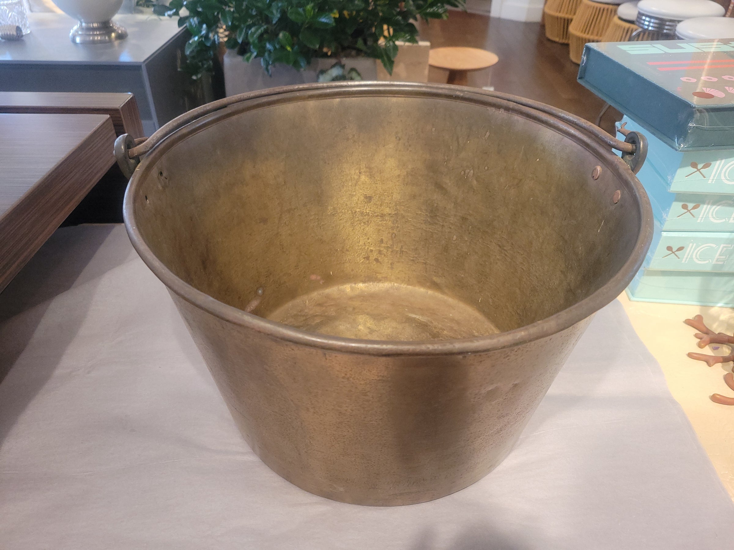 19th C. Brass Bucket w/ Tail Handles by H.W. Hayden - AS IS