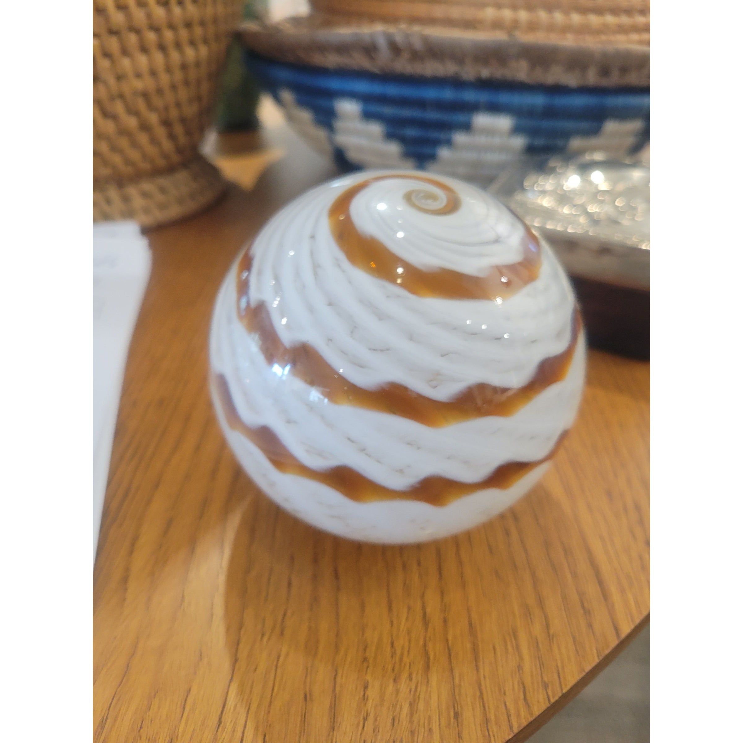 Mid-Century Murano Style Swirl Orb Paper Weight