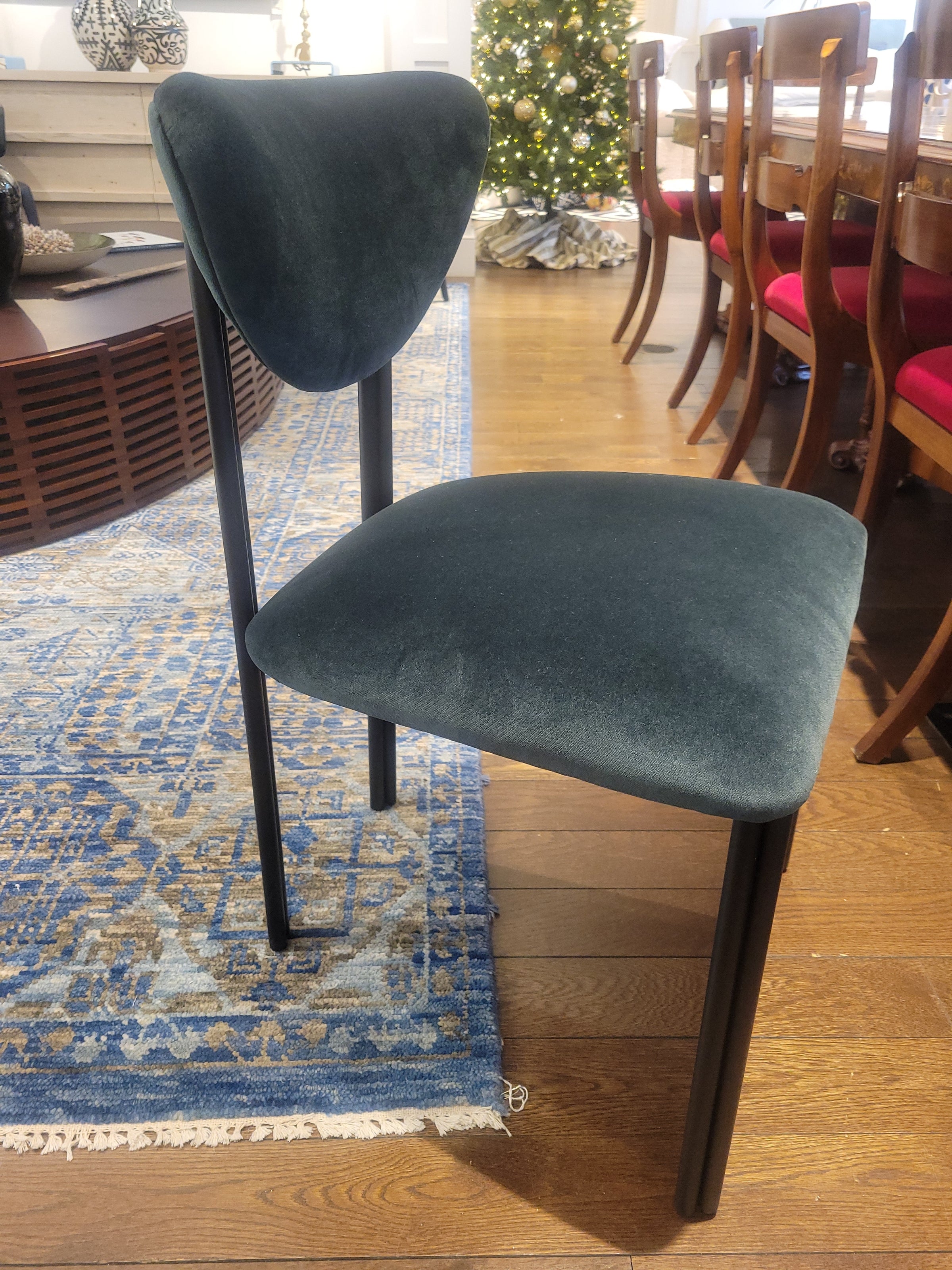 Custom Dark Green Performance Velvet Chairs w/ Black Steel Legs