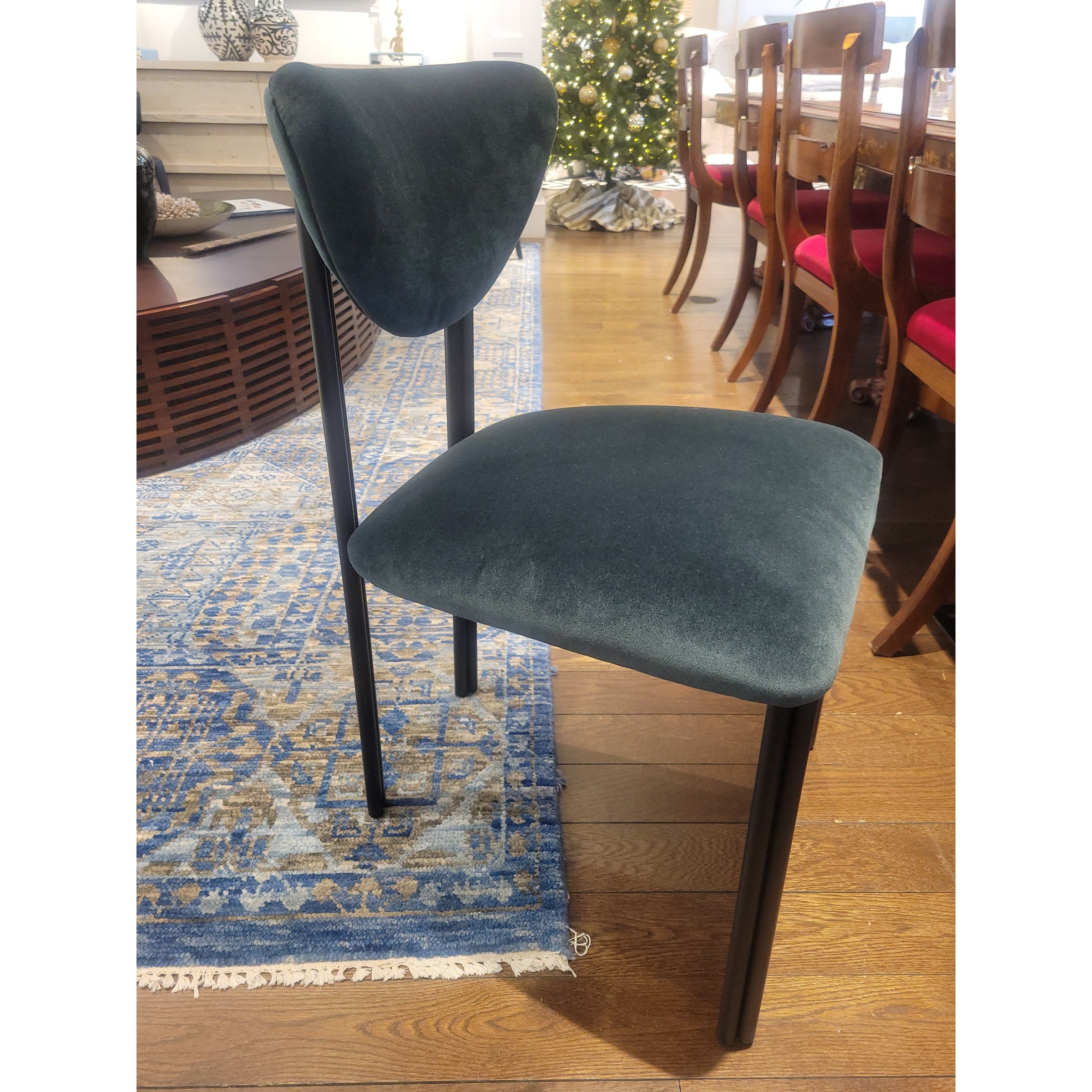 PAIR of Custom Dark Green Performance Velvet Chairs w/ Black Steel Legs