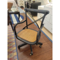 Black Birch Rolling Desk Chair w/ Rattan Seat & Metal Back by Arhaus (AS IS) - colletteconsignment.com