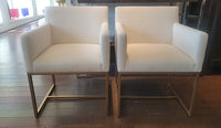 SET of 6 Emery Linen Track Arm Chairs on Brass Bases by RH (AS IS)