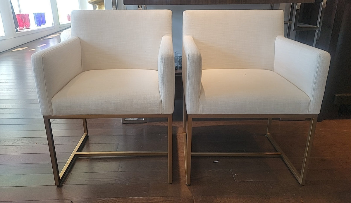 SET of 6 Emery Linen Track Arm Chairs on Brass Bases by RH (AS IS)
