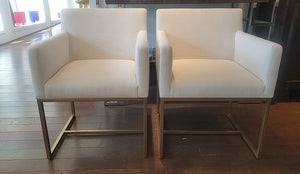 SET of 6 Emery Linen Track Arm Chairs on Brass Bases by RH (AS IS)