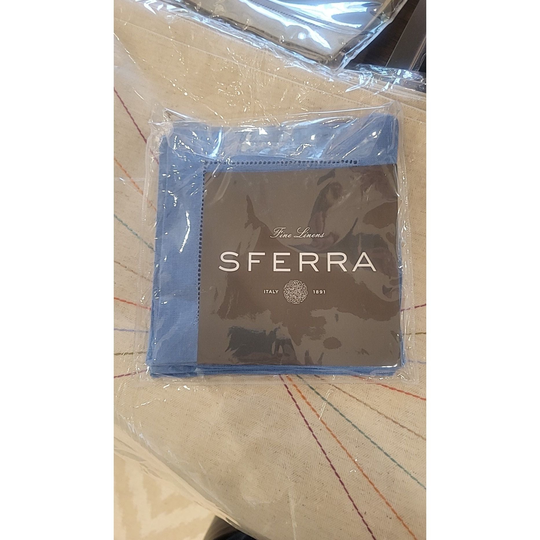 SET of 6 Sferra Fine Linen Blue Cocktail Napkins
