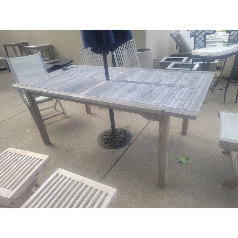 Plantation Teak Rectangular Dining Table w/ Umbrella Hole - colletteconsignment.com