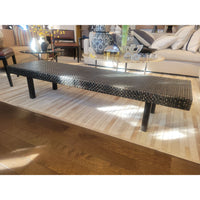 Woven Leather Bench on Dark Wood Legs
