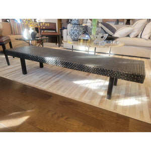 Woven Leather Bench on Dark Wood Legs