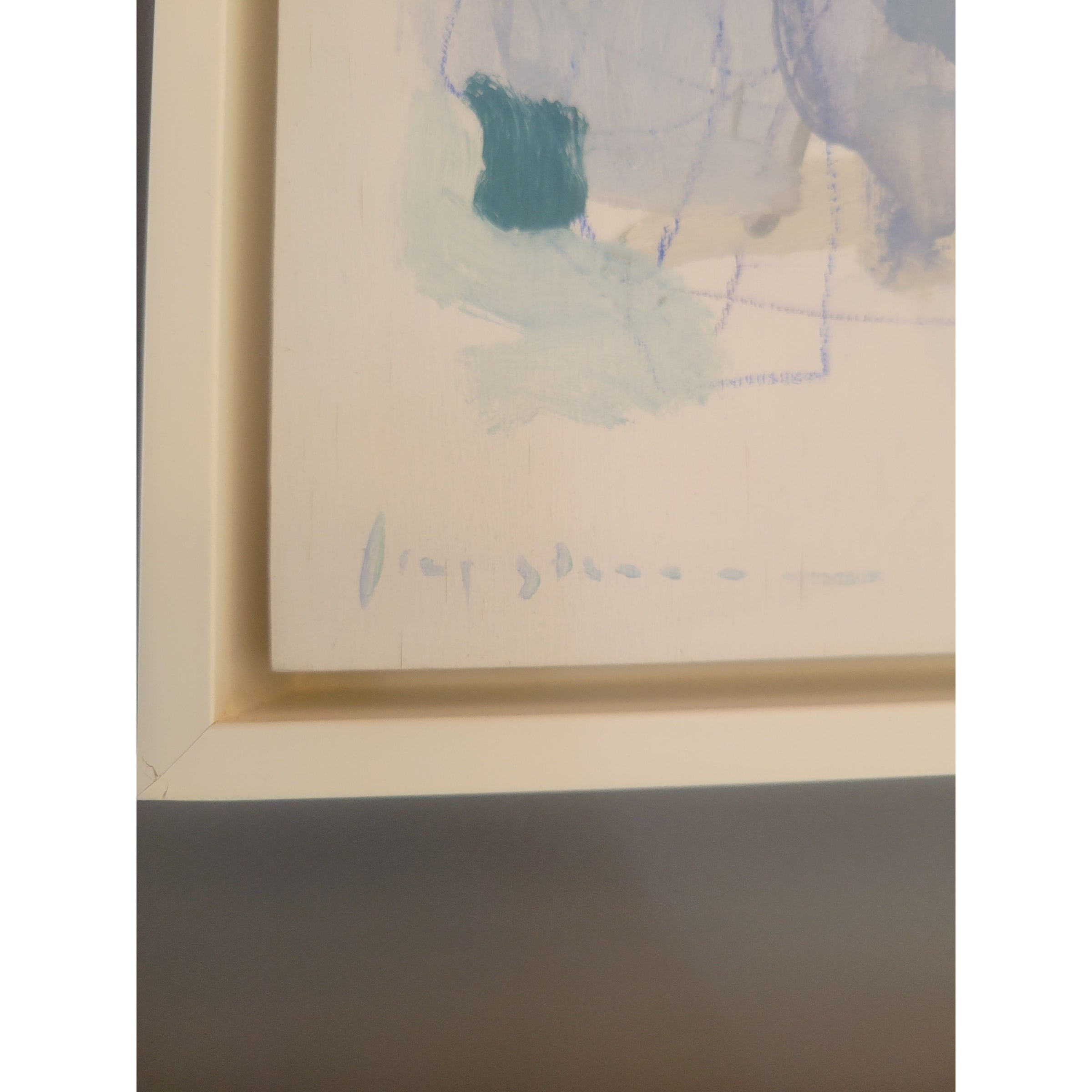 PAIR of Blue Abstract Paintings in White Frames - colletteconsignment.com