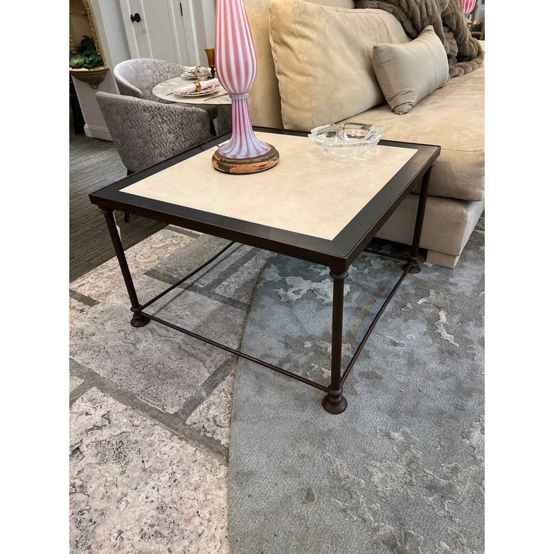 Pair of Marble Two Tone White & Black End Tables