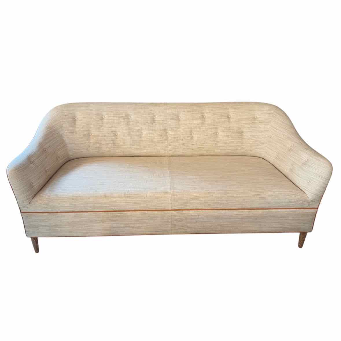 Ludvig Pontoppidan Style Off-White Linen Sofa w/ Leather Piping