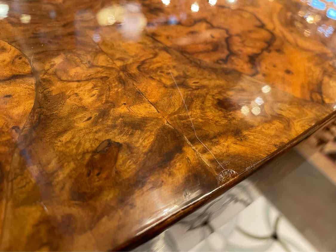 7-ft Lacquered Mahogany Burlwood Dining Table by Paul Mayen for Intrex (AS IS)