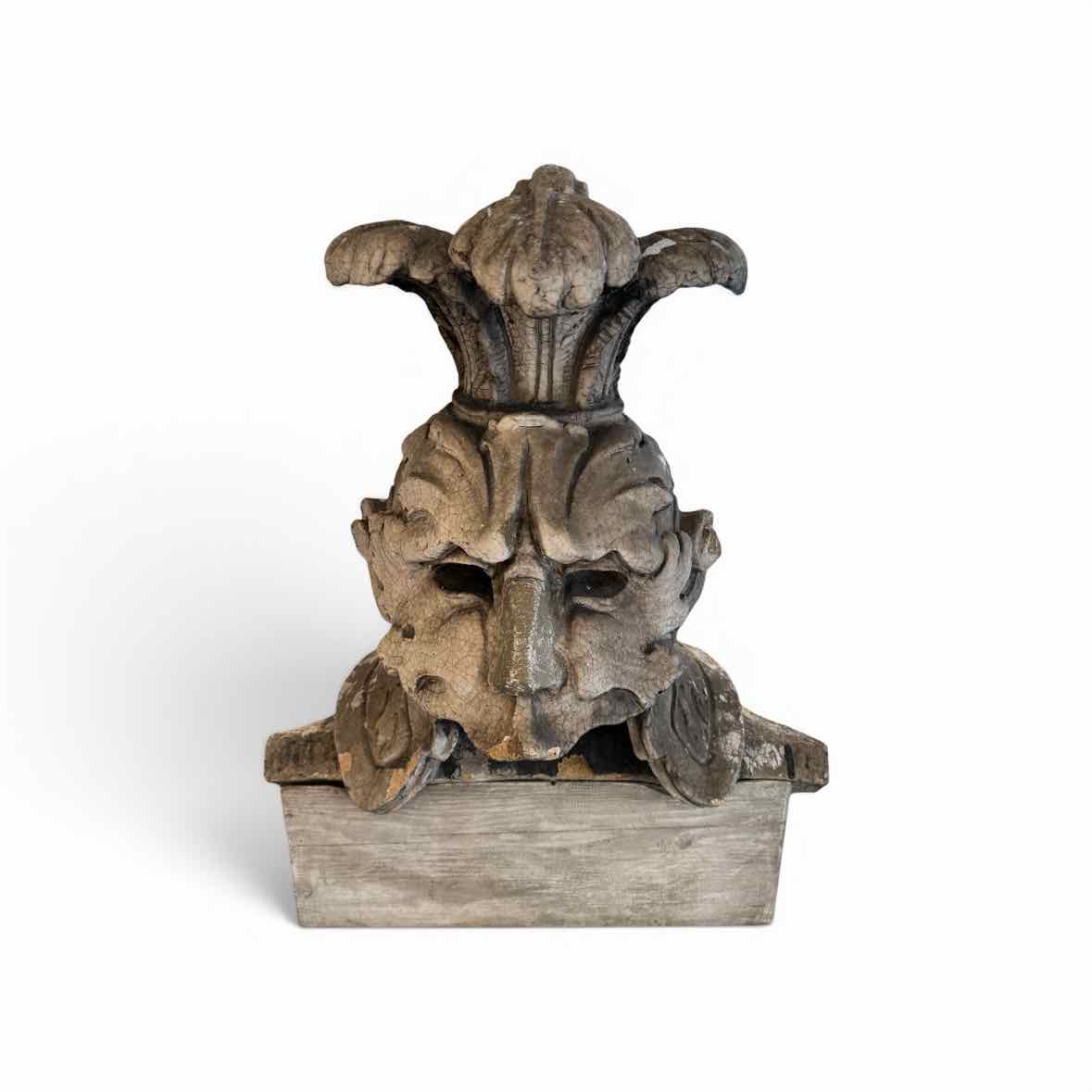 18th/19th Century Italian Patinated Terracotta Helmet on Wooden Base 18"W x 15"D - colletteconsignment.com