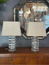 Pair of Stacked Lucite Table Lamps by Karl Springer w/ Lamp Shades