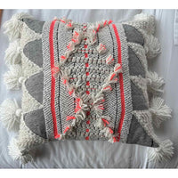 Square Grey & Neon orange Pillow with Tassels