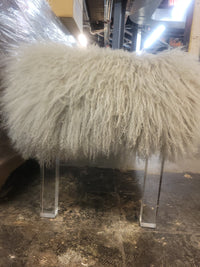 White Tibetan Lamb Bench on Lucite Legs by Outpost Original
