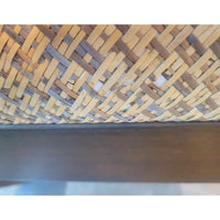 Vintage Dark Wood Bench w/ Wicker Seat