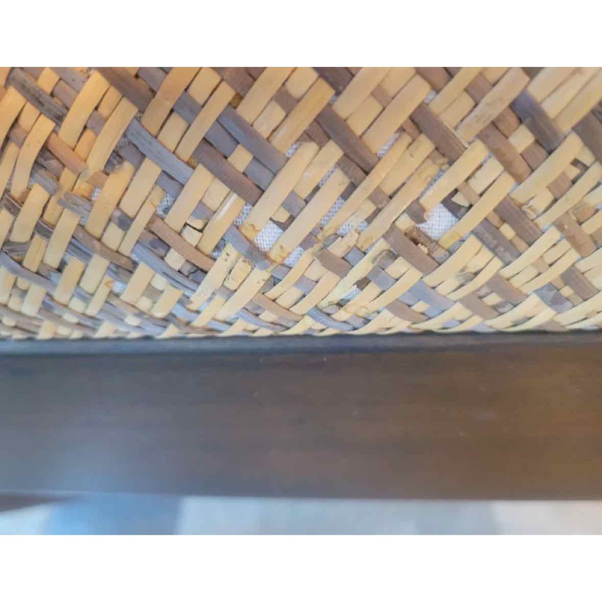 Vintage Dark Wood Bench w/ Wicker Seat