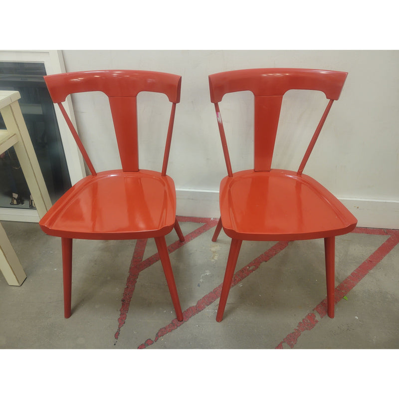 PAIR of 'Splat' Red Lacquer Wood Chairs - AS IS