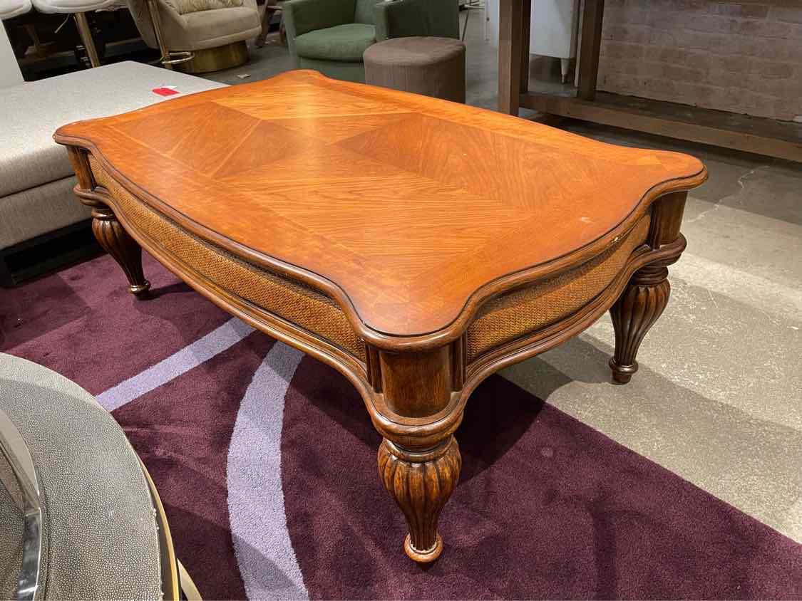 British Colonial Rectangular Raffia Coffee Table (AS IS)