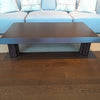 Beveled-Edge Tabletop & Sculptural Legs Rectangular Coffee Table in Chocolate Oa