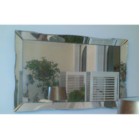 Vintage Rectangular Wall Mirror w/ Wavy Edge & Brass Accents