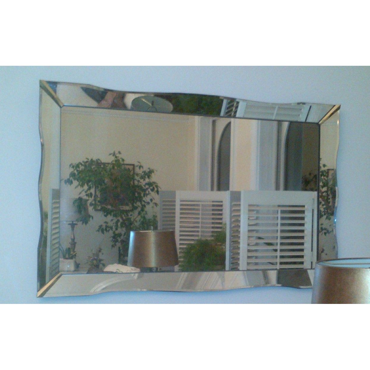 Vintage Rectangular Wall Mirror w/ Wavy Edge & Brass Accents