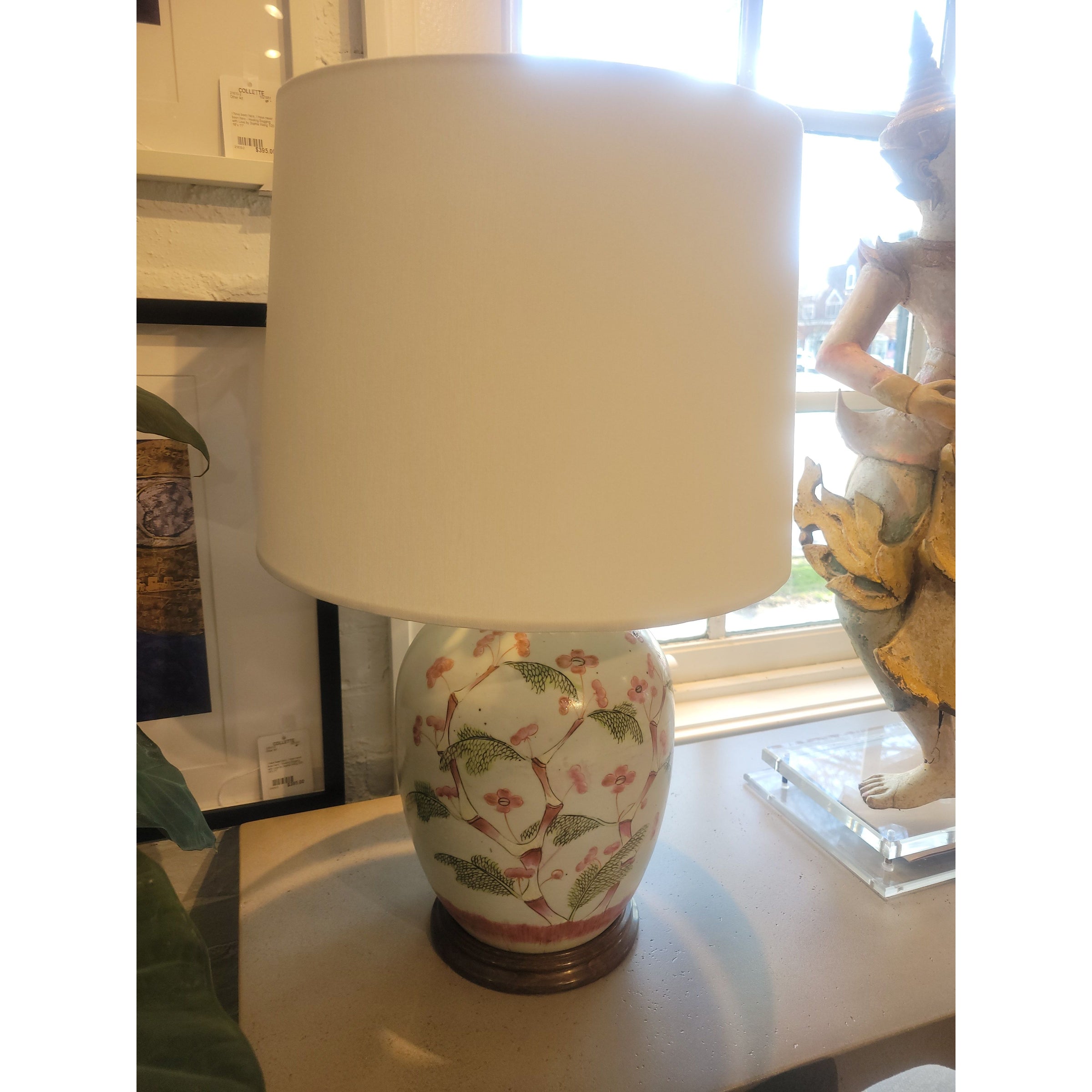PAIR of Bamboo Painted Porcelain Ginger Jar Table Lamps w/ Shades by Illume - colletteconsignment.com