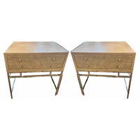 Pair of Somerset Night Stands Pebble on Raffia / Base: Nickel