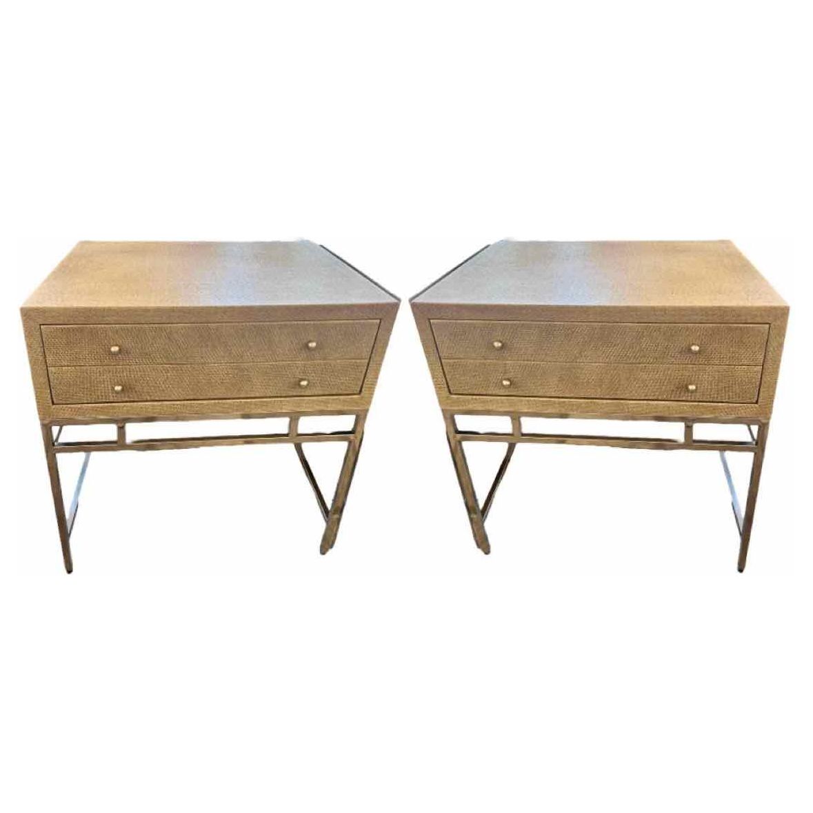 Pair of Somerset Night Stands Pebble on Raffia / Base: Nickel