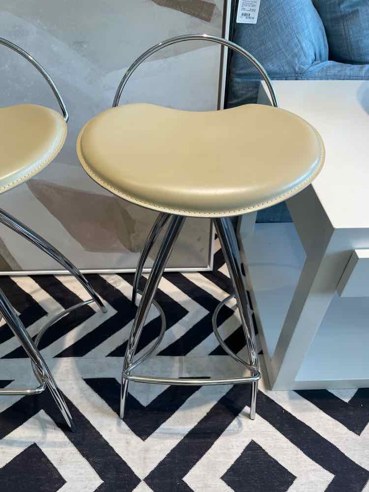 SET of 4 Beige Leather Coco Counter Stools by Cattelan Italia