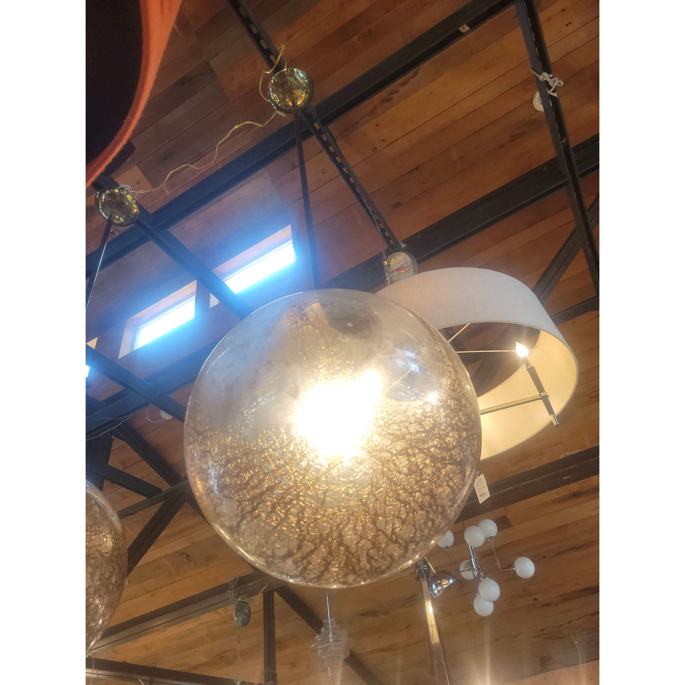 Gold Mottled Clear Glass Sphere Pendant by John Salibello