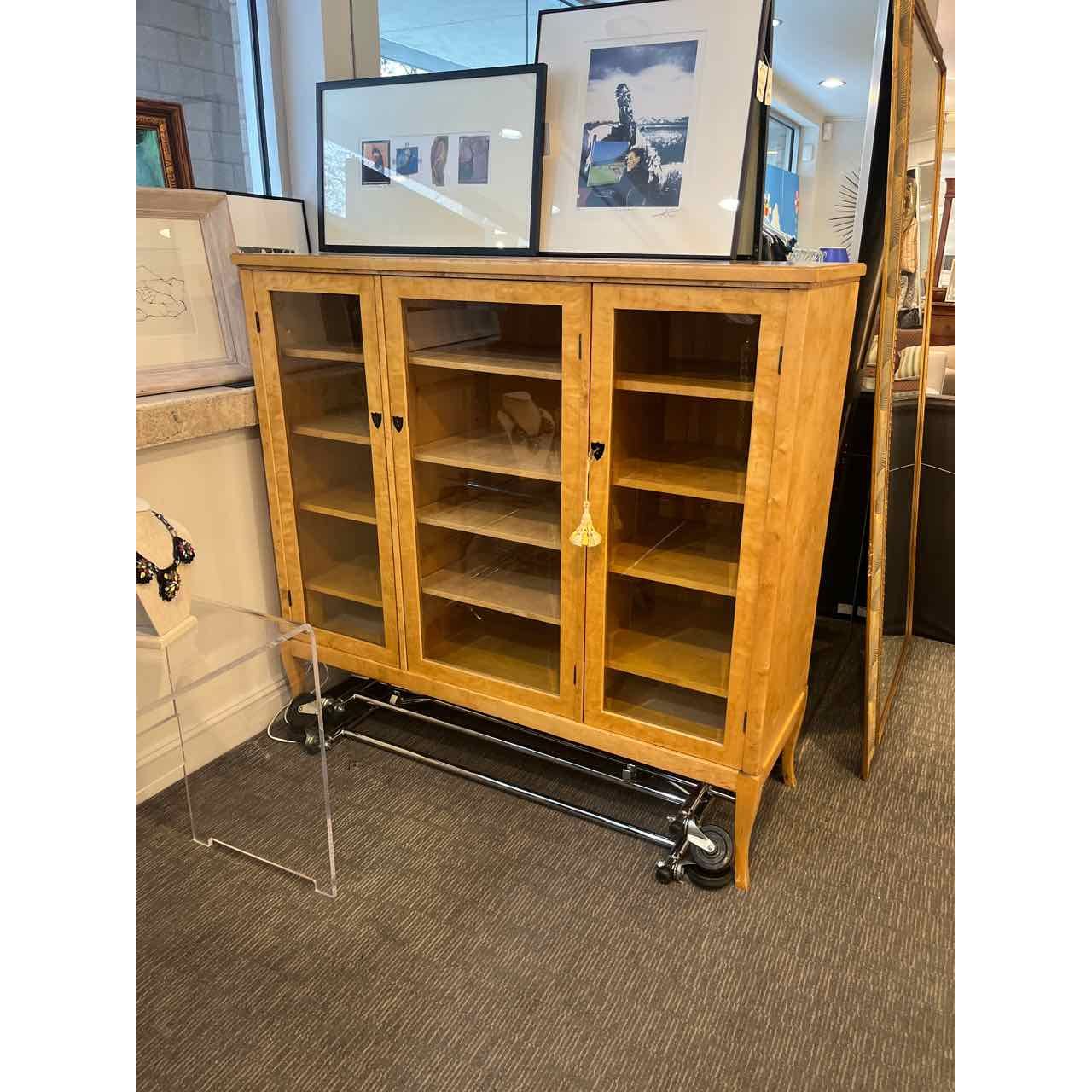 Biedermeier Antique 3 Door Glass Front Cabinet w/adjustable shelves