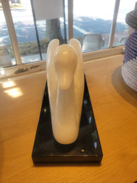 'Swan II' White Alabaster Sculpture on Marble Base by Robert L. Hooke