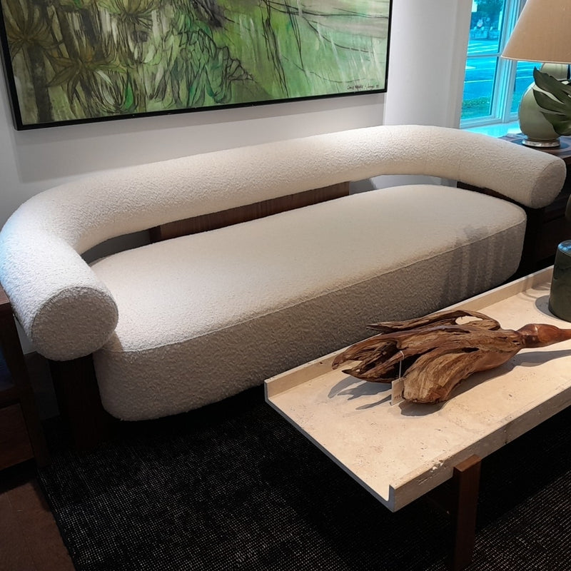 Custom Sofa Upholstered in Pierre Frey Fabric w/ Walnut Wood Frame made in Europ