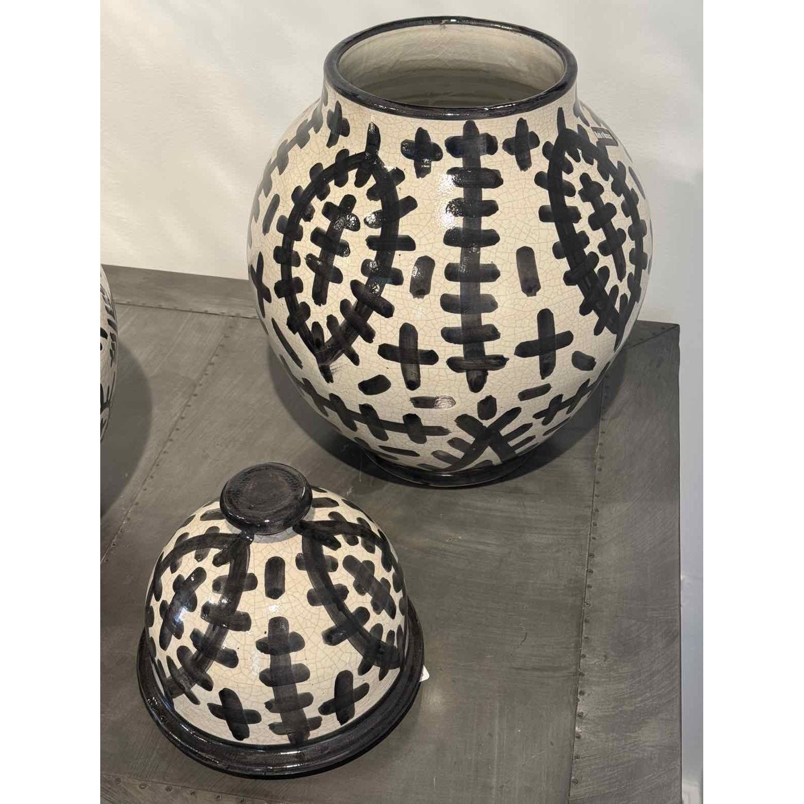 Large Moroccan Stitch Pattern Glazed Ceramic Urn