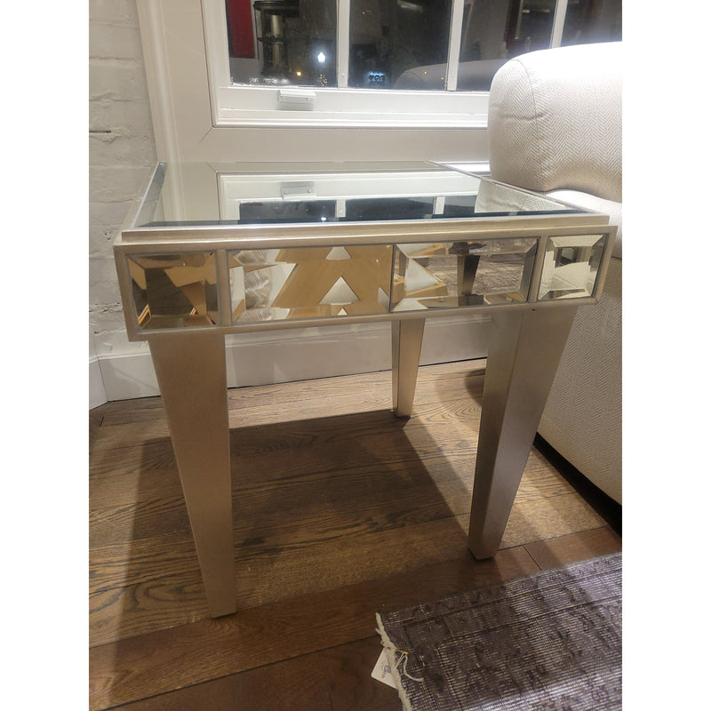 PAIR of Mirrored Glass Silverleaf Finish Side Tables - colletteconsignment.com