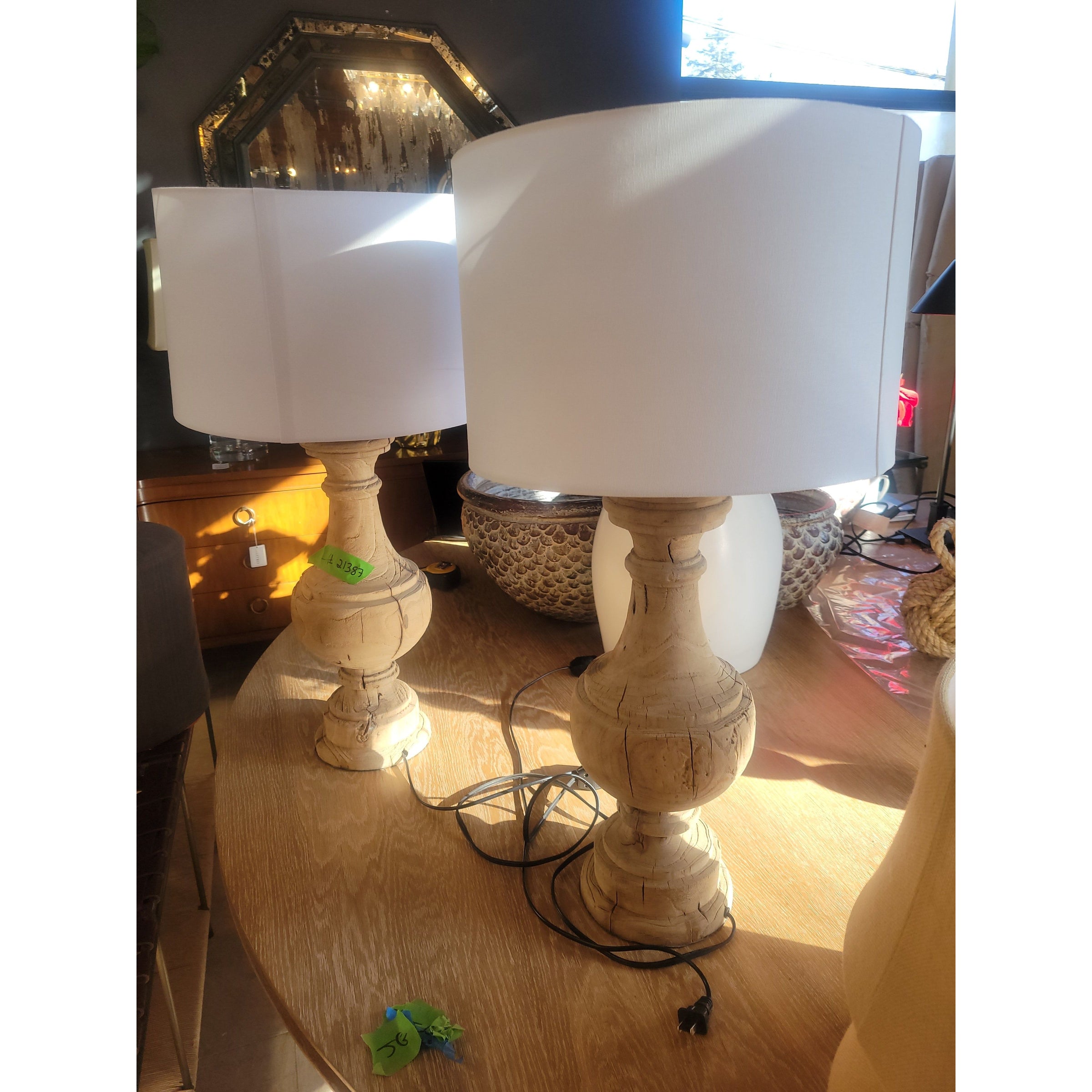 Pair of Carved Driftwood Table Lamps w/ Lampshades