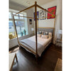Custom Gold Metal Four-Poster Canopy Bed w/ Upholstered Headboard