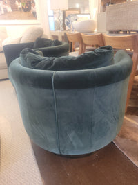 PAIR of Artu Green Velvet Barrel Back Swivel Chairs by Fendi Casa