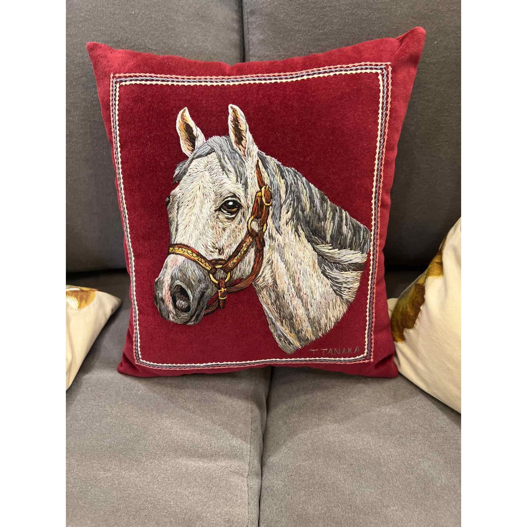 Hand Embroidered Horse Pillow