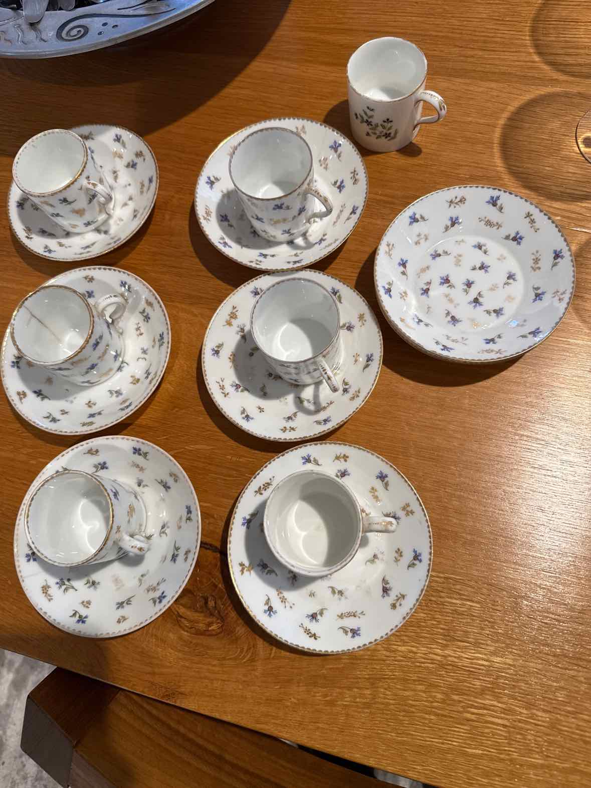Antique French Set of 8 Saucers & 7 Demi-Tasse Cups, Possibly  Sevres, AS IS