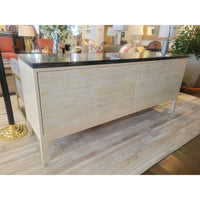 Custom Bone Inlay & Wood 4-Door Credenza w/ Black Marble Top