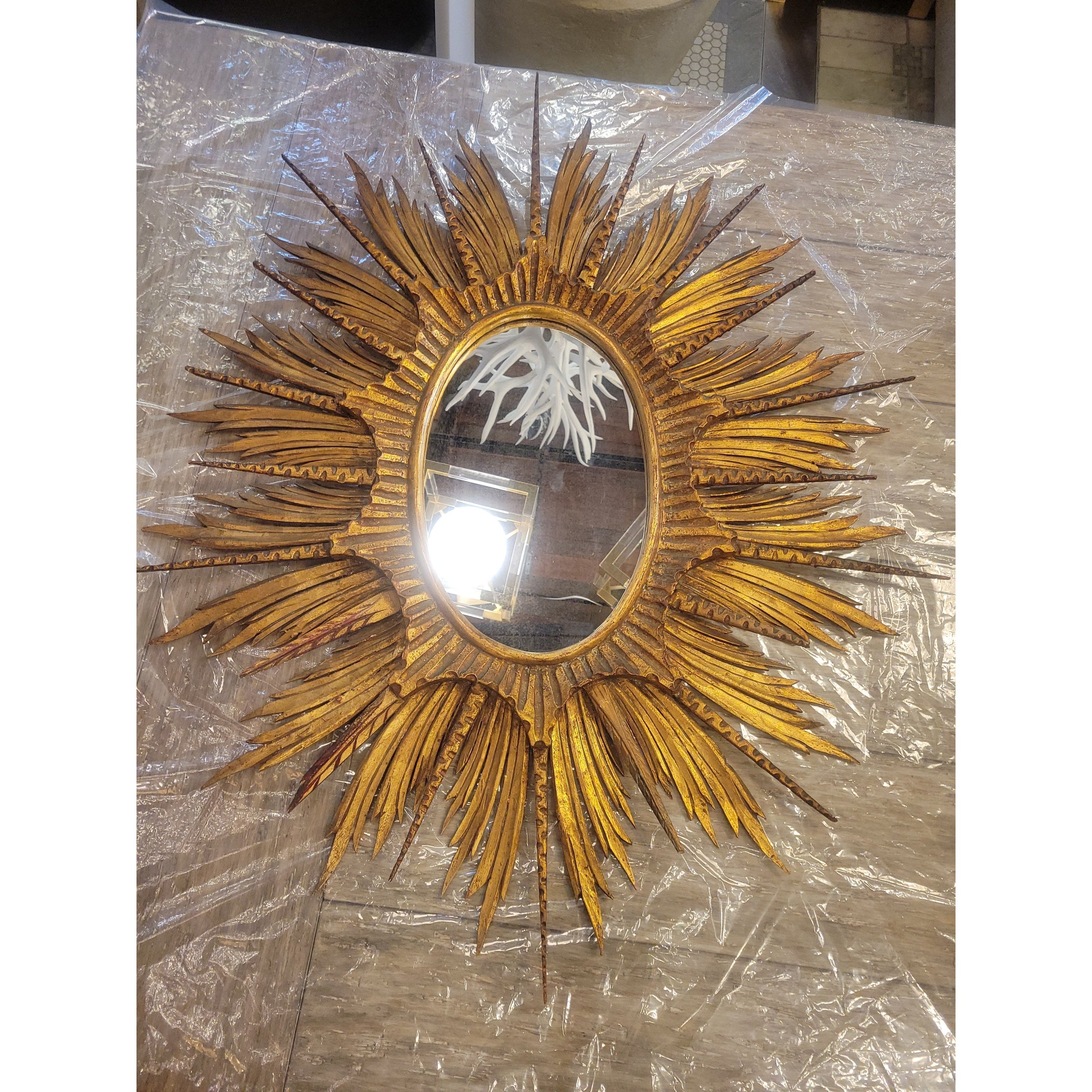 Early 20th C. French Gilded Wood Starburt Mirror