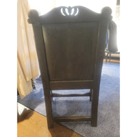 Antique Dark Wood Wainscot Arm Chair w/ Cushion