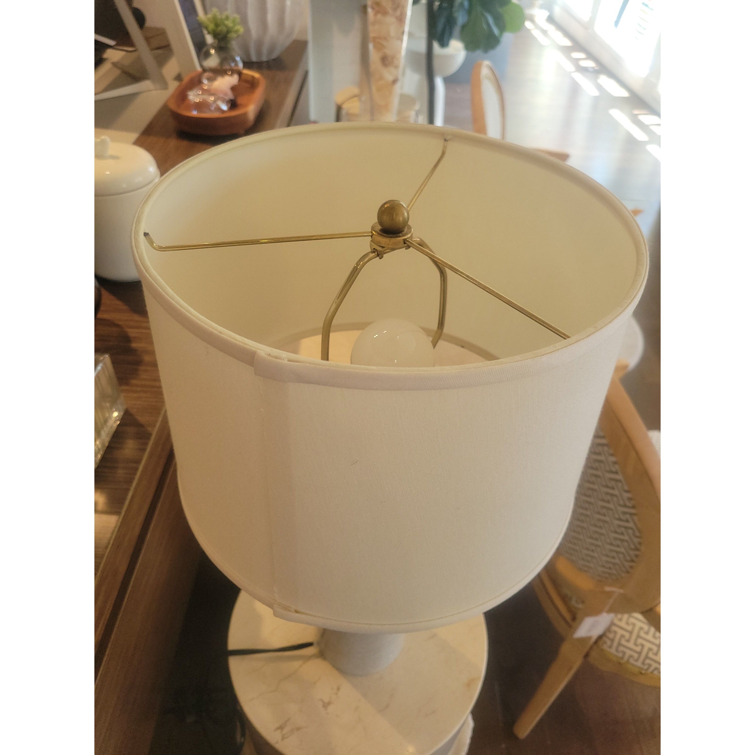 PAIR of White Stone Table Lamps by Homenature w/ Shades